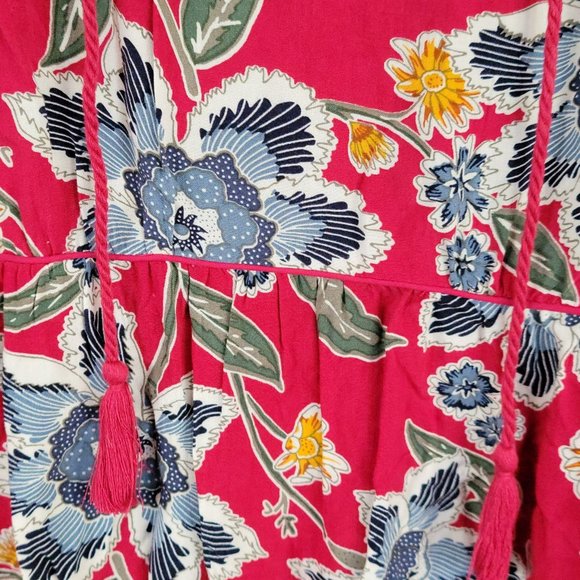 Old Navy Boho Chic Tassel Tie Red Blue Long Sleeve Fall Floral Dress Size Medium - Picture 14 of 14